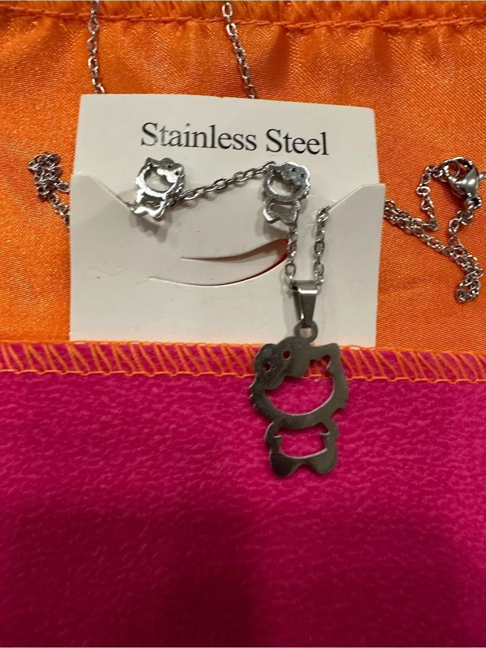 Stainless Steel Hello kitty Necklace & Earrings Set